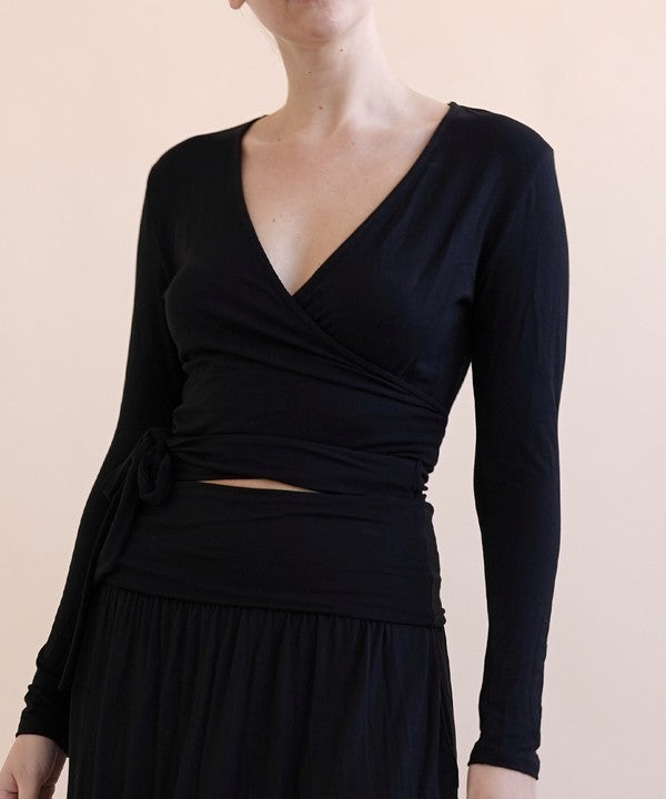 Bamboo Flow Wrap Crop Top (Long Sleeve)