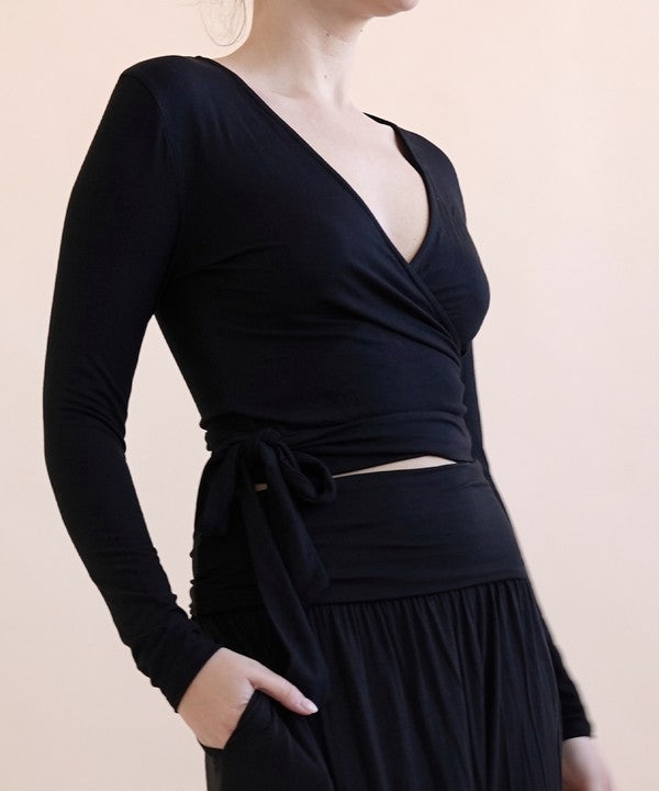 Bamboo Flow Wrap Crop Top (Long Sleeve)