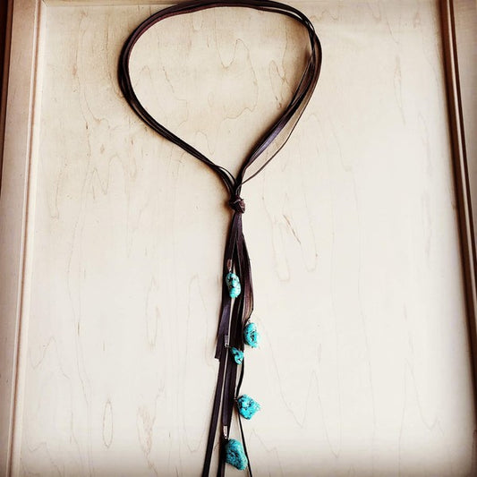 Western Leather Lasso Necklace with Turquoise Accents