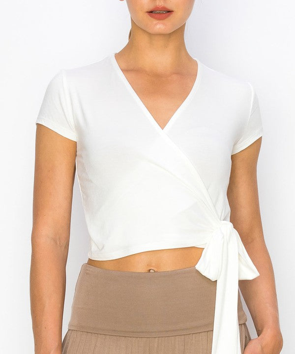 Bamboo Flow Wrap Crop Top (Short Sleeves)