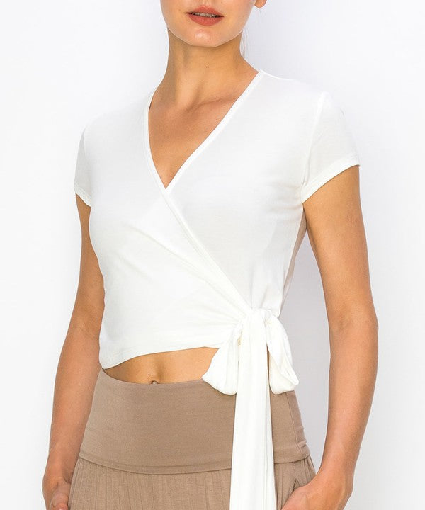 Bamboo Flow Wrap Crop Top (Short Sleeves)