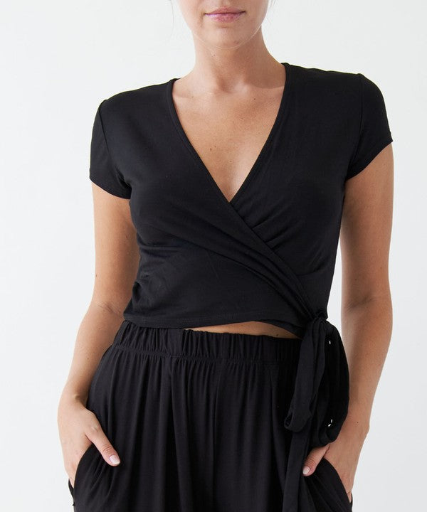 Bamboo Flow Wrap Crop Top (Short Sleeves)