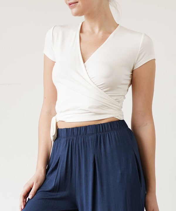 Bamboo Flow Wrap Crop Top (Short Sleeves)