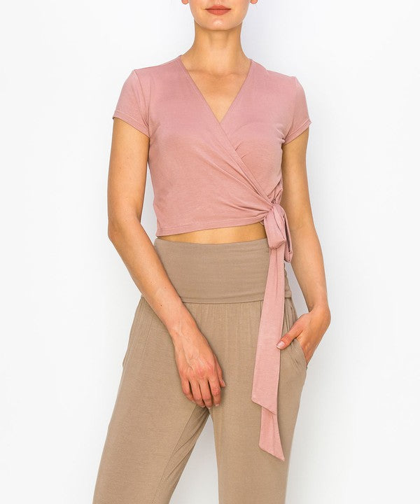 Bamboo Flow Wrap Crop Top (Short Sleeves)