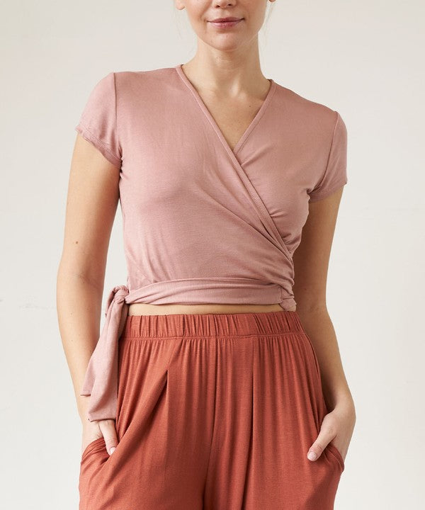 Bamboo Flow Wrap Crop Top (Short Sleeves)