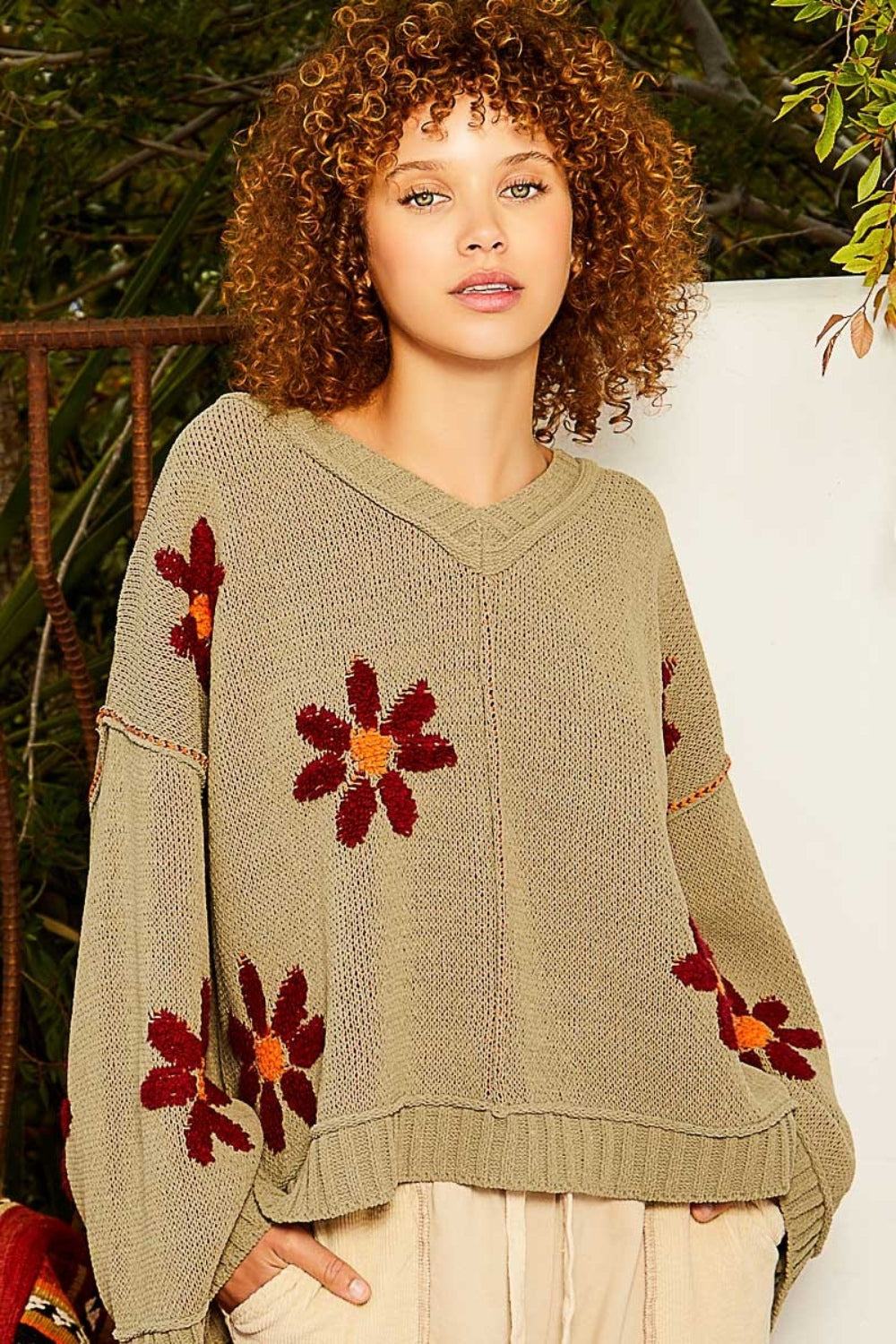 Floral Pattern Chenille Sweater