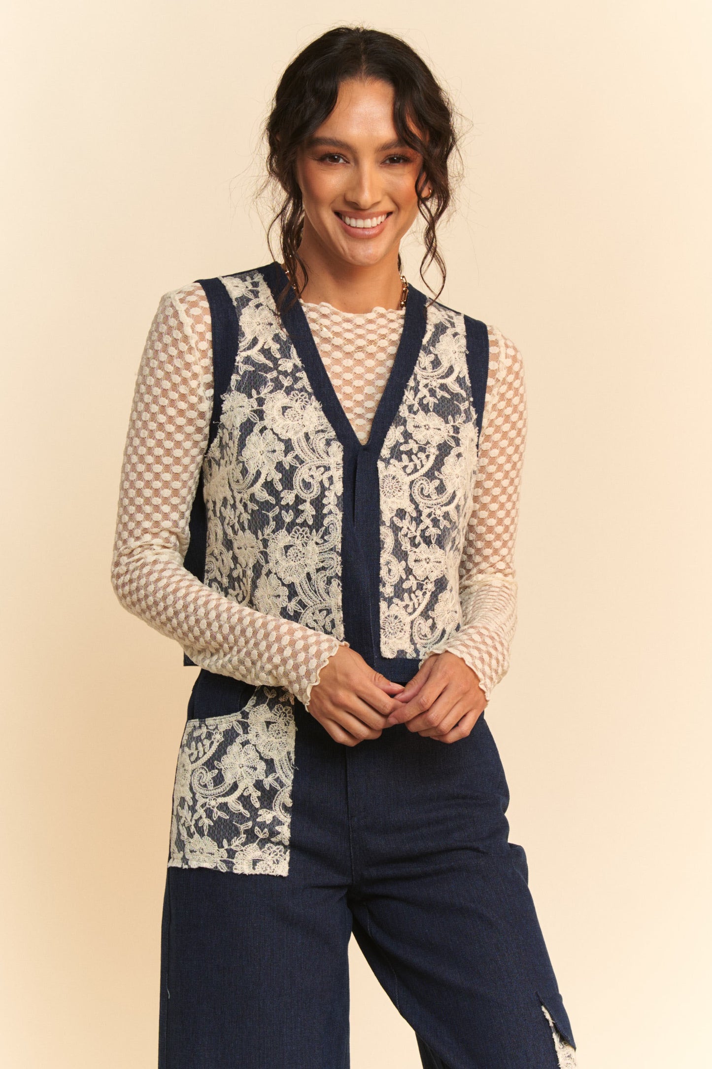 Boho Grace Denim Vest (Dark Wash)