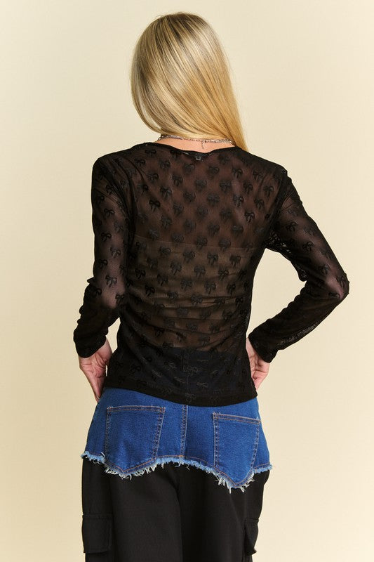 Whispering Bows Mesh Top (Black)