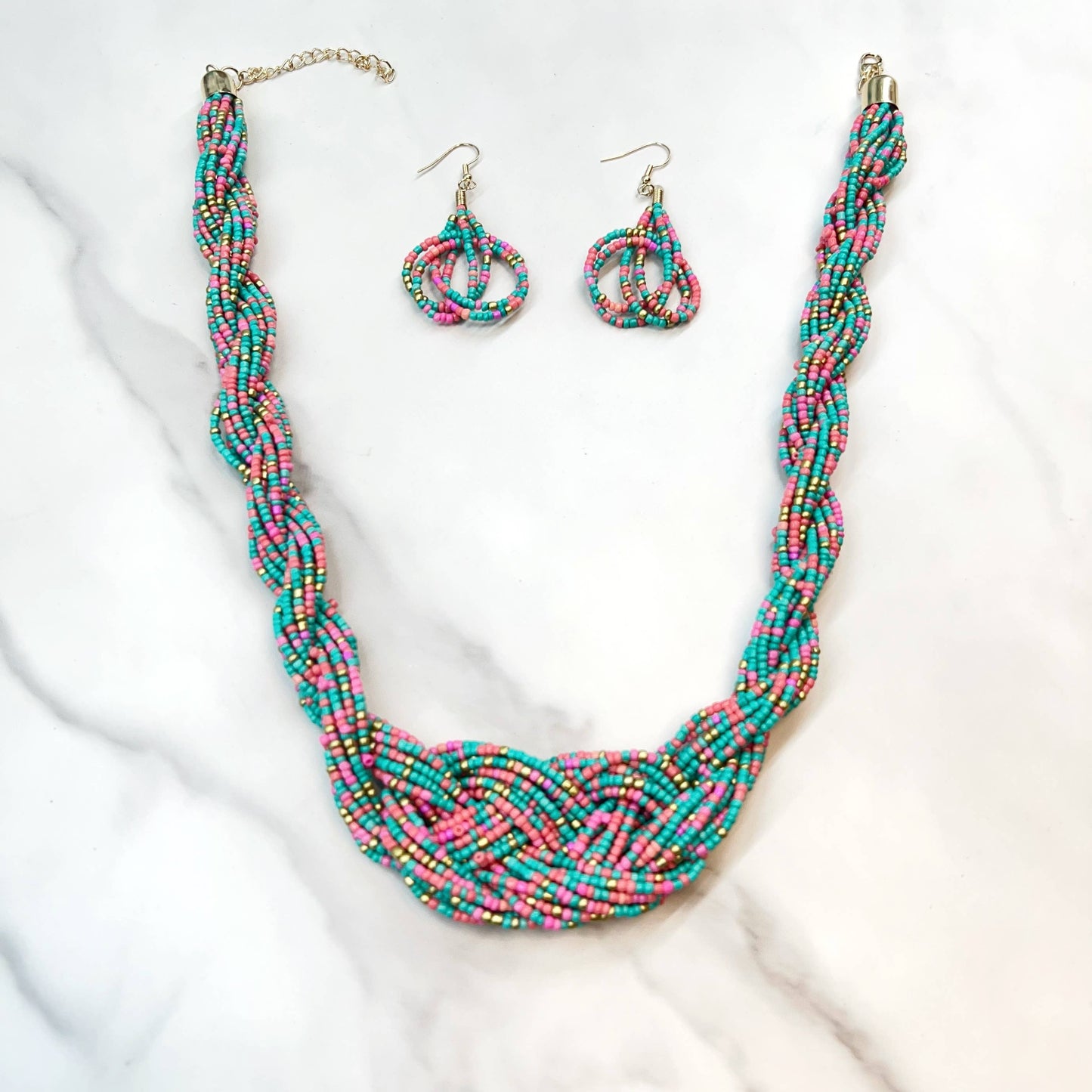 Beaded Braid Necklace & Earring Set