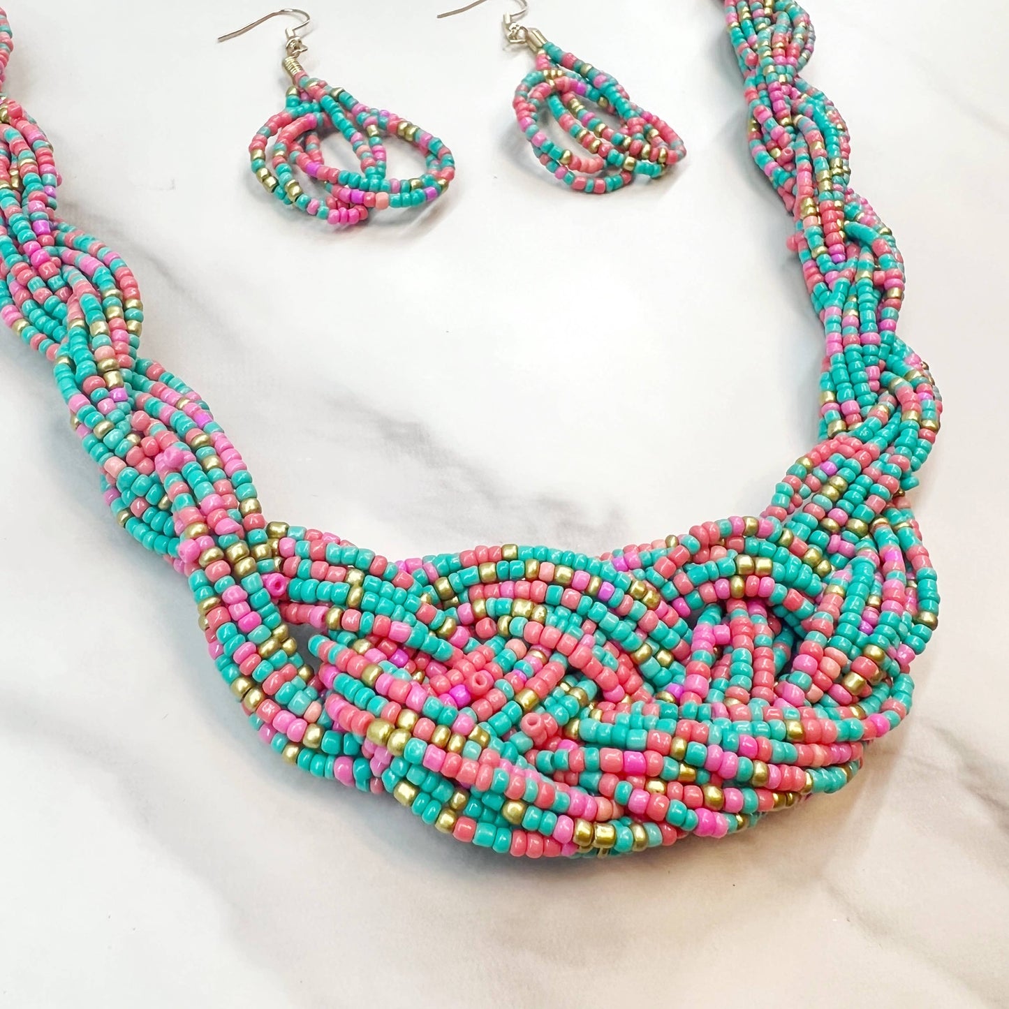 Beaded Braid Necklace & Earring Set