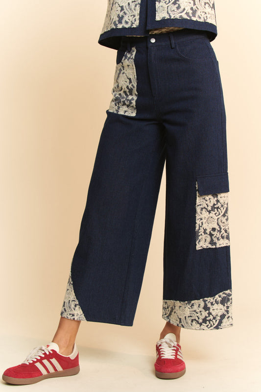 Lace Haven Wide Leg Jeans (Dark Wash)