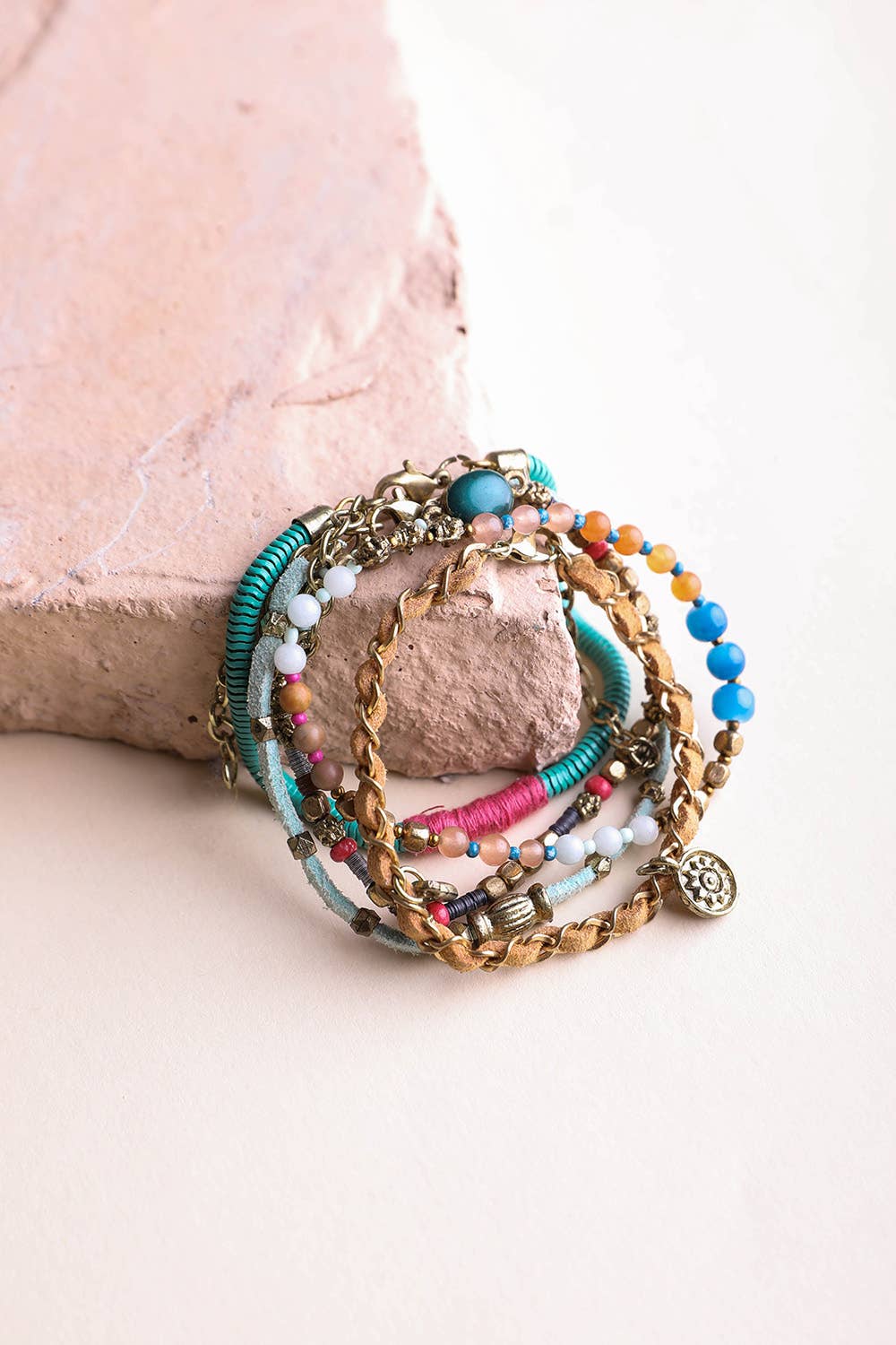 Teal Multi Stacked Suede Bracelet