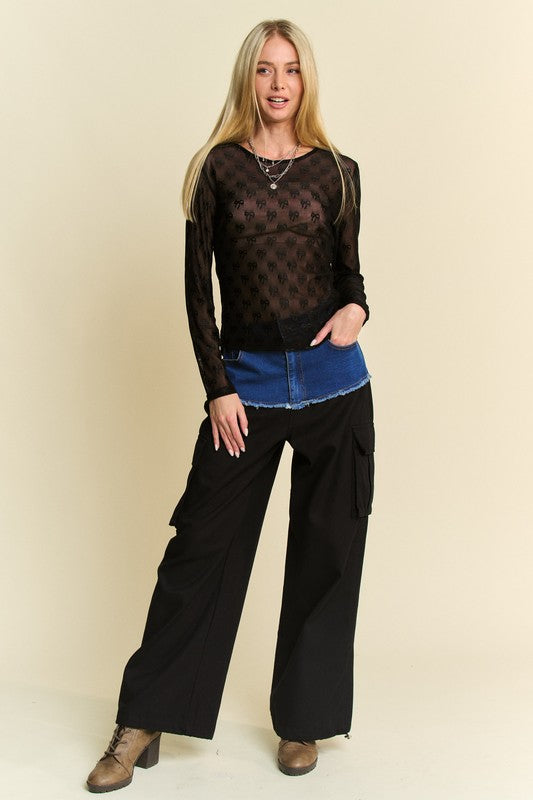 Whispering Bows Mesh Top (Black)