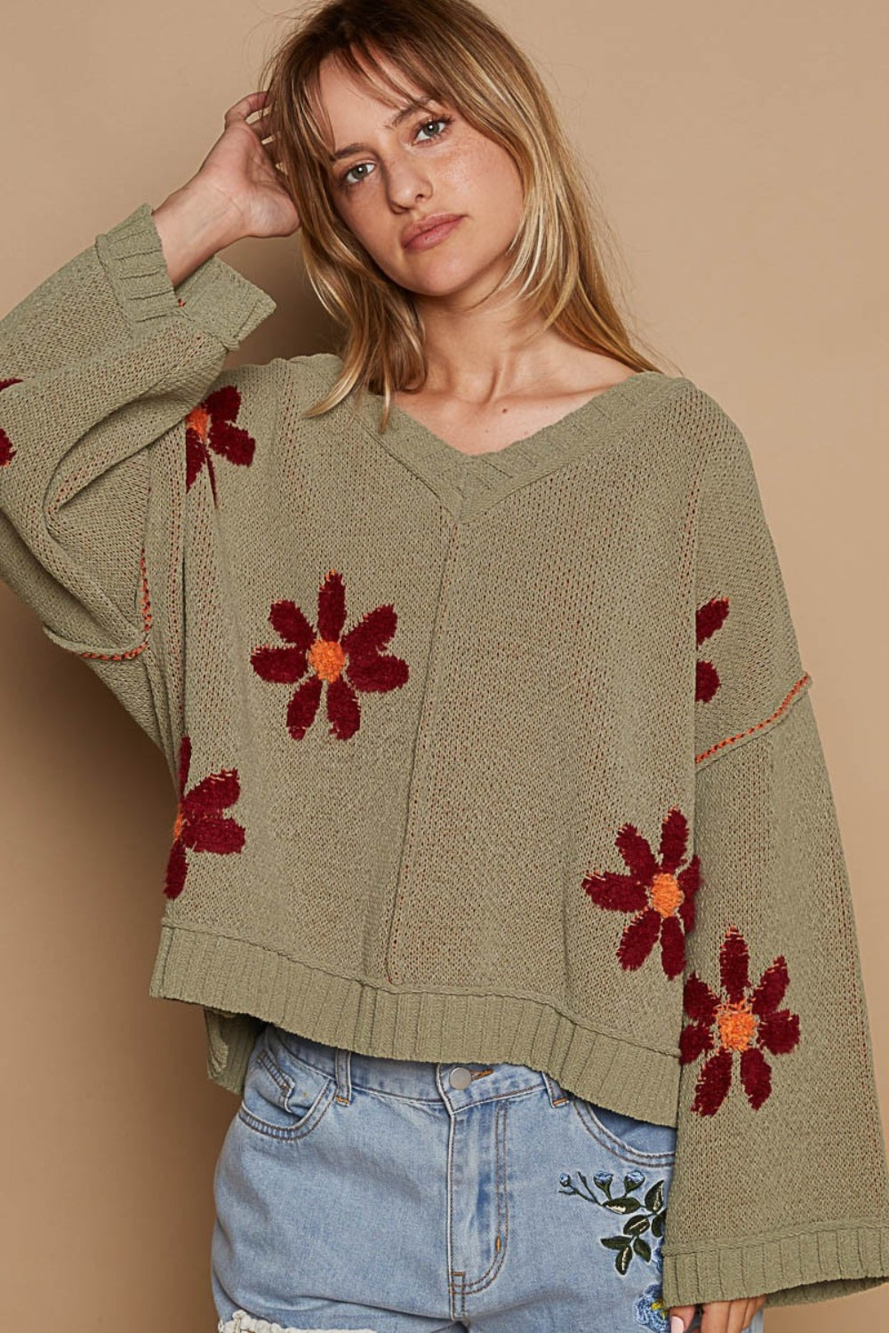 Floral Pattern Chenille Sweater