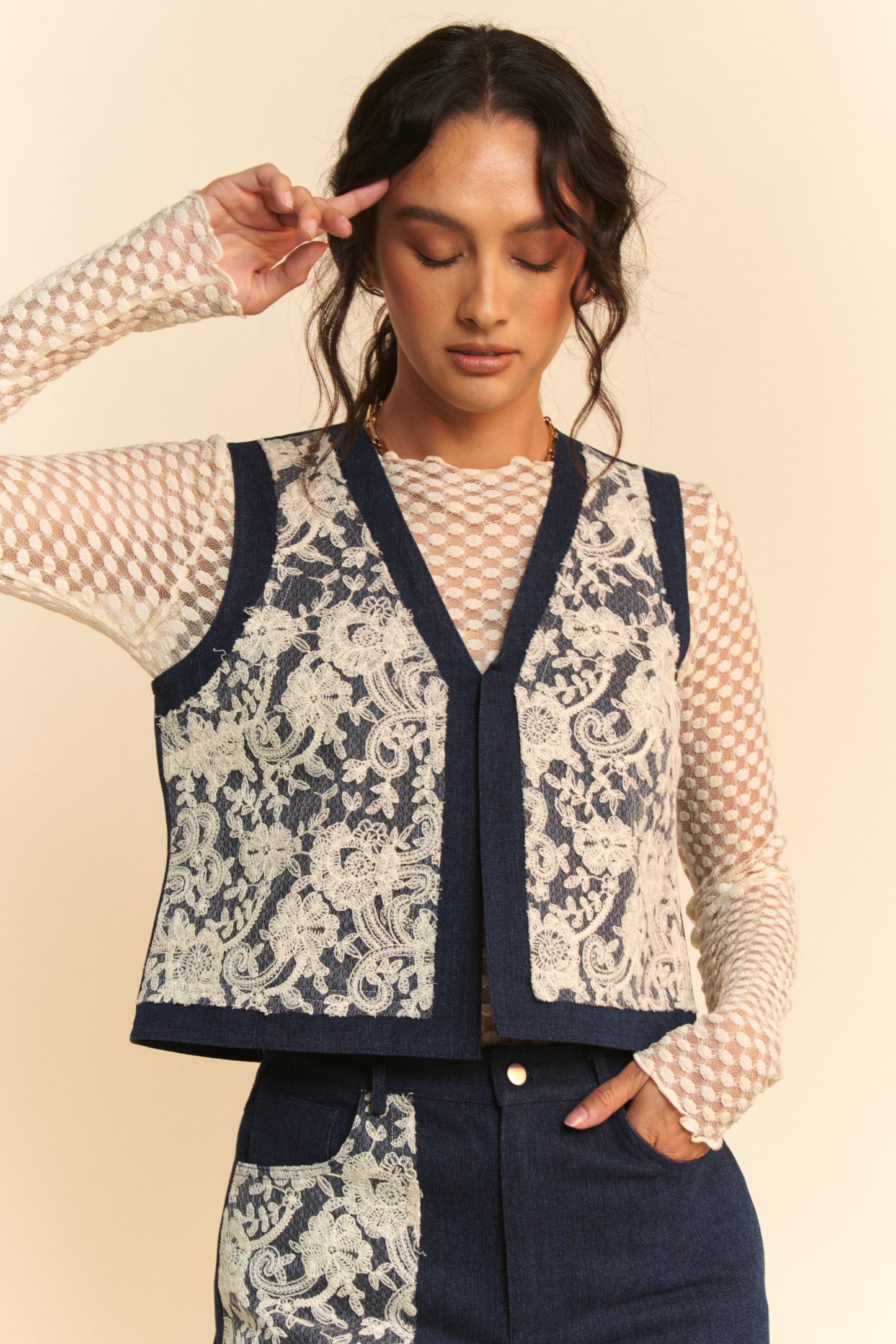 Boho Grace Denim Vest (Dark Wash)