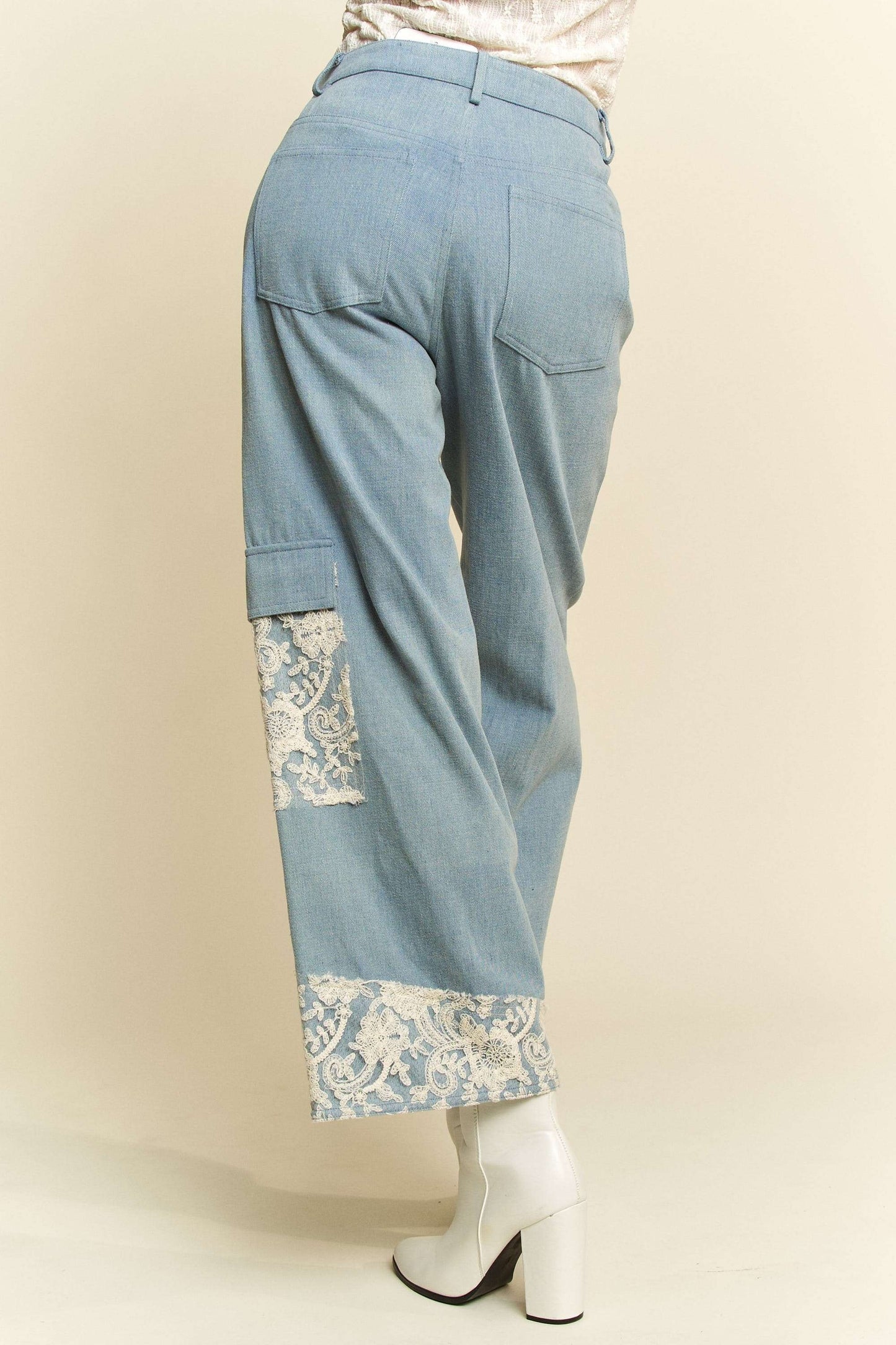 Lace Haven Wide Leg Jeans (Light Wash)