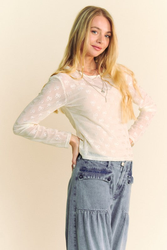 Whispering Bows Mesh Top (Cream)