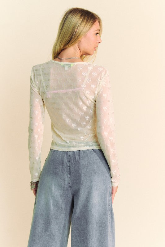 Whispering Bows Mesh Top (Cream)