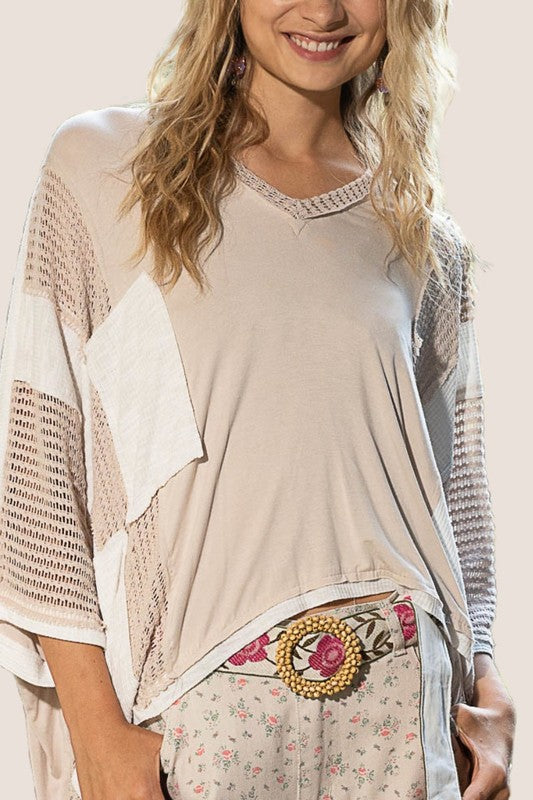 Twilight Layers V-Neck Top (Oatmeal)