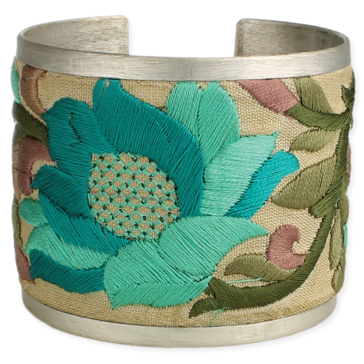 Turquoise Flower Embroidered Cuff Bracelet