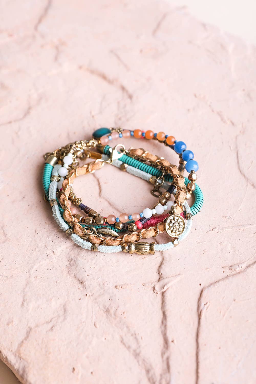 Teal Multi Stacked Suede Bracelet