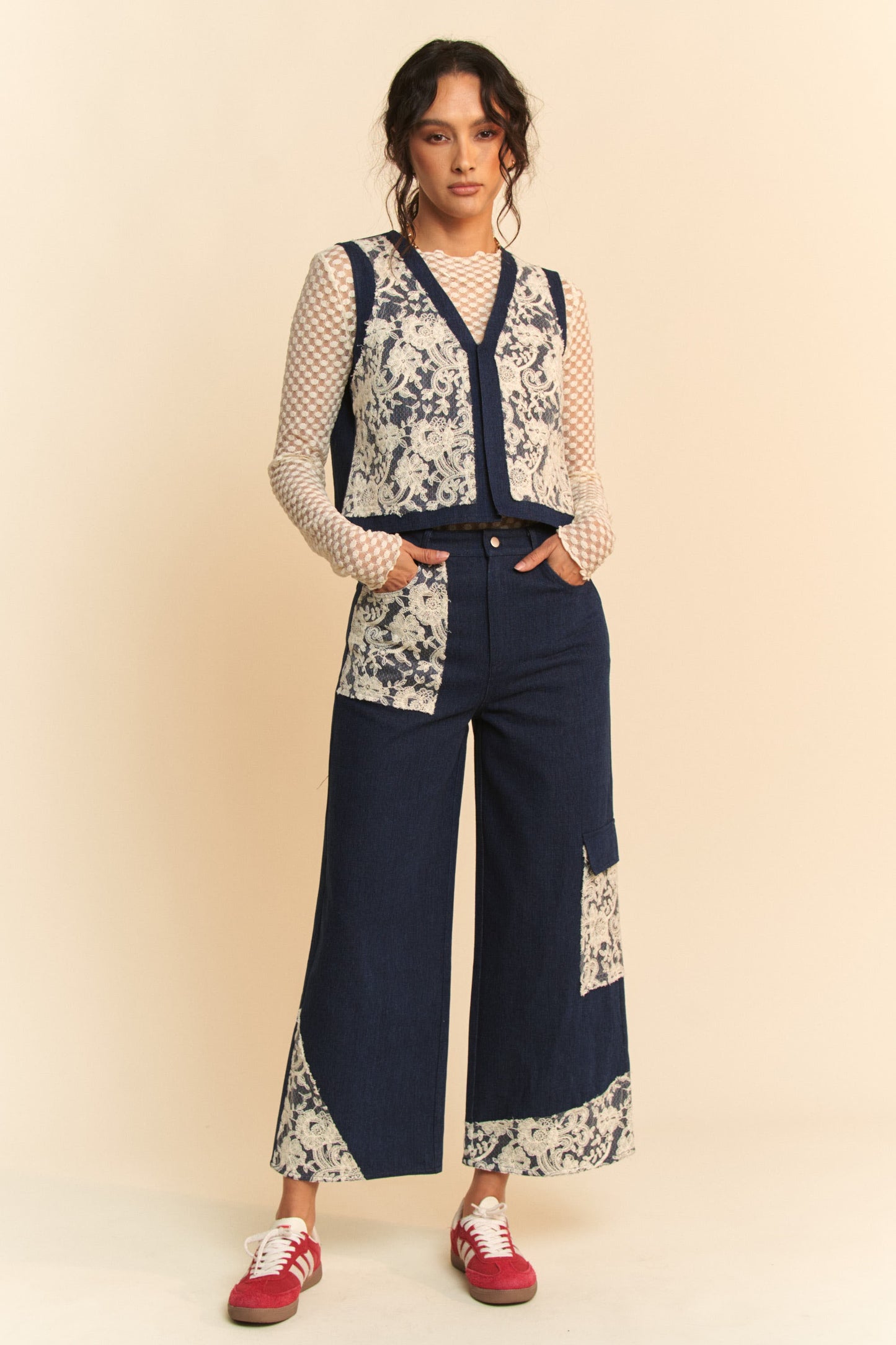 Lace Haven Wide Leg Jeans (Dark Wash)