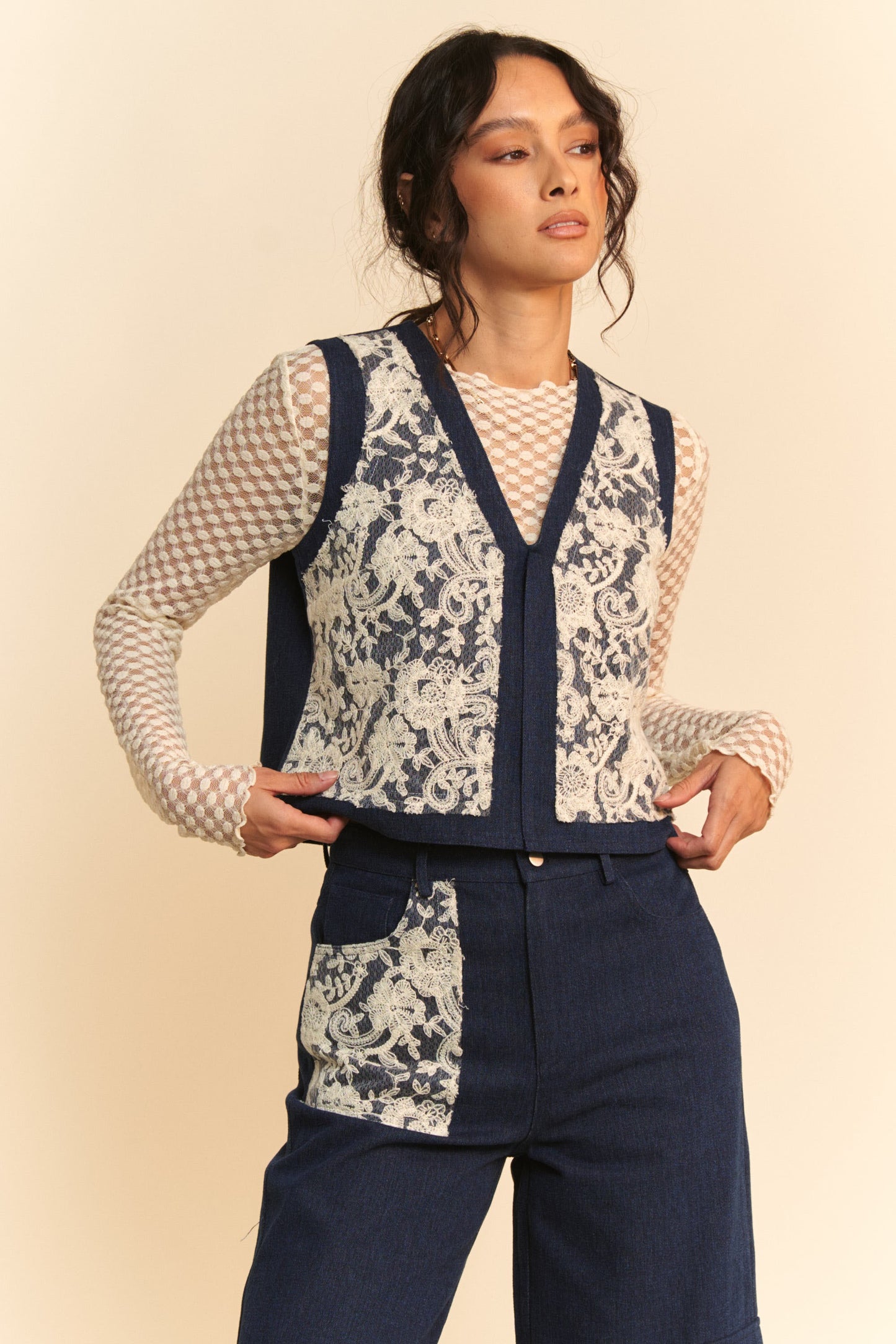 Boho Grace Denim Vest (Dark Wash)