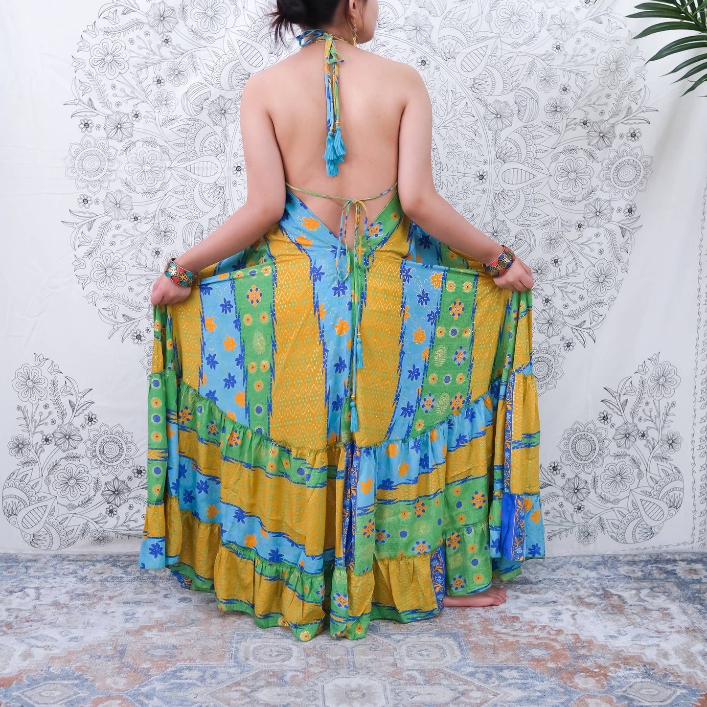 Bohemian Silk Backless Halter Dress